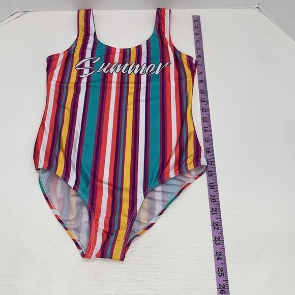 Everyday California Summer Striped One Piece Swimsuit Juniors Size 14 - Picture 7 of 14